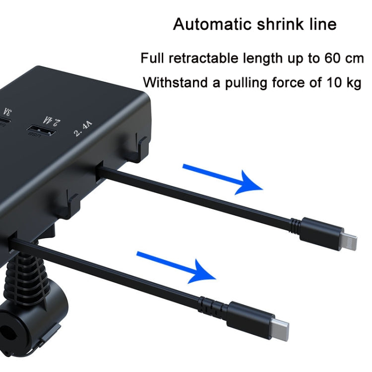 Retractable charging cables pulled out from the car charger body