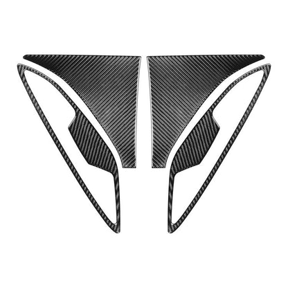 Pair of black carbon-fiber front fender trim stickers with white outline