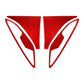 Pair of red carbon-fiber front fender trim stickers with white outline