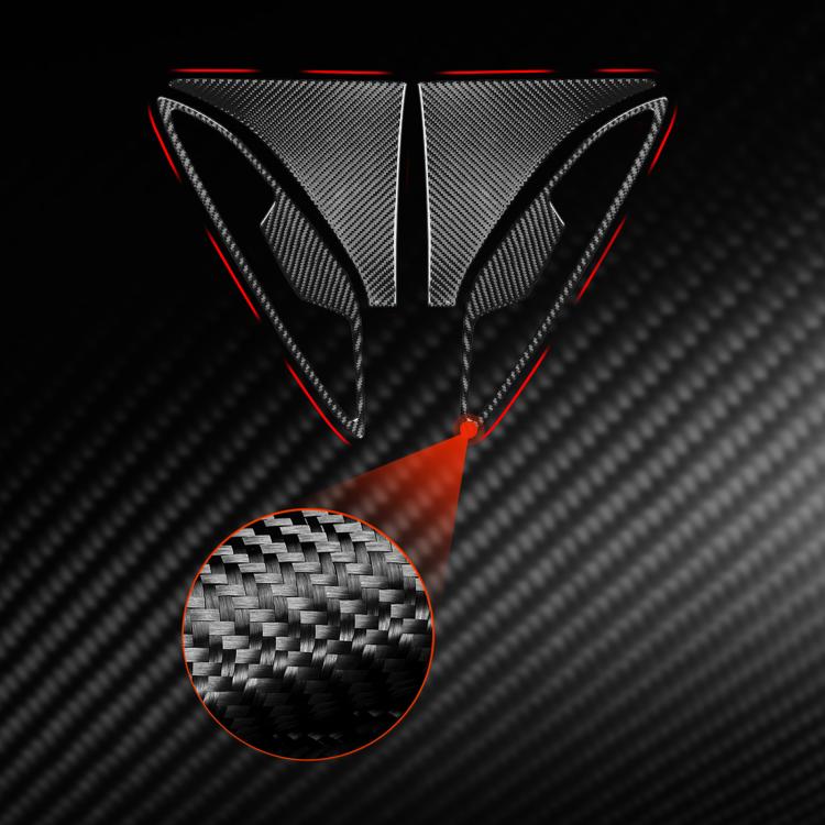Triangular black carbon-fiber front fender trim stickers with red edge detail