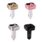 Assorted car USB Bluetooth charger colors showing dual USB ports and control buttons.