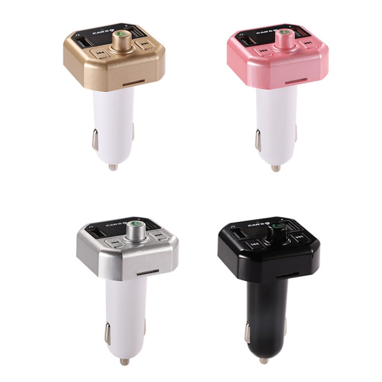 Assorted car USB Bluetooth charger colors showing dual USB ports and control buttons.
