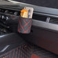 Car air vent hanging organizer pouch in dark color with red diamond stitching