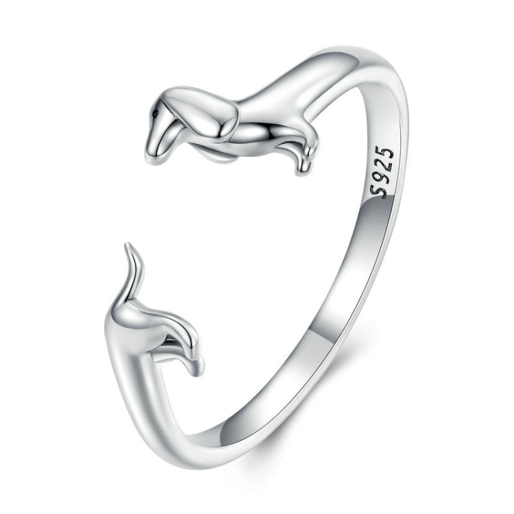 Sterling silver open dachshund ring with S925 stamp and curved band