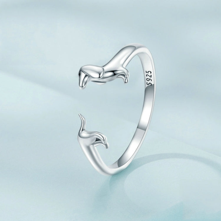 Sterling silver dachshund open ring with S925 marking on the side