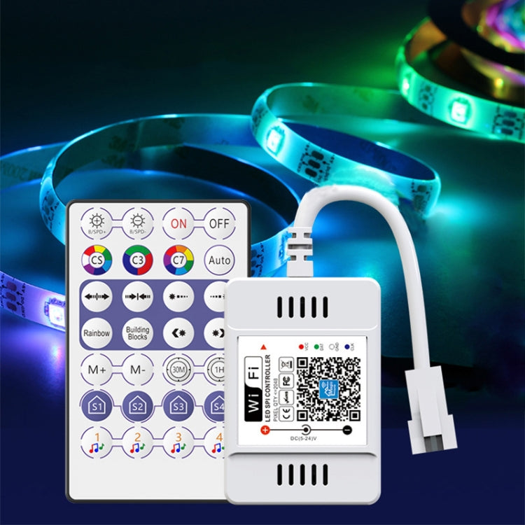 WiFi controller and LED light strip with multicolor glowing illumination
