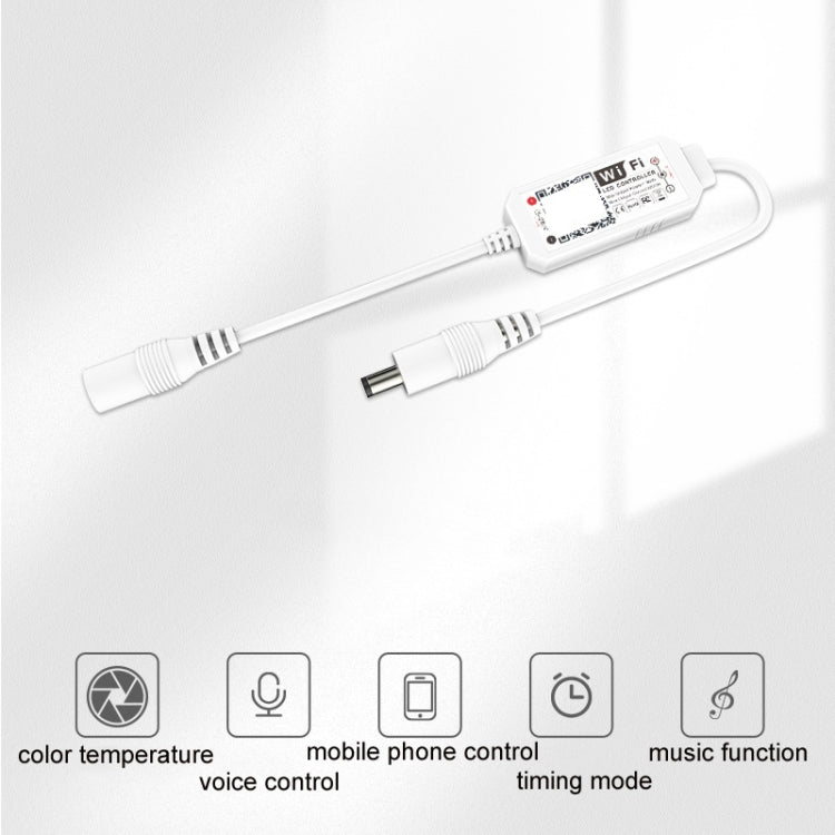 Inline WiFi controller with two lamp connectors and extended ribbed cable