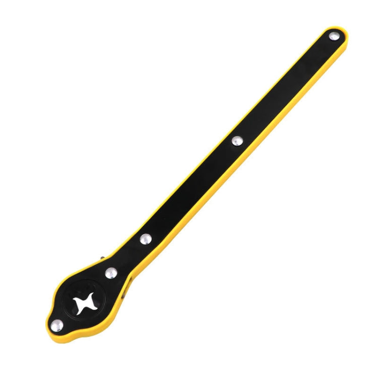 Yellow and black car tire lug wrench with shake-style handle