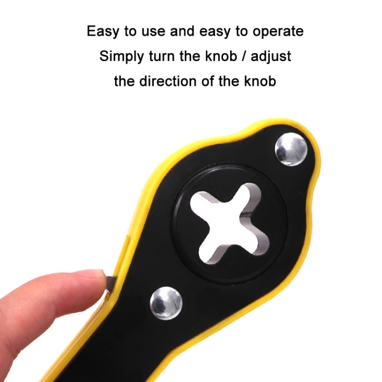Tire lug wrench handle with thumb knob and grip, held by a hand