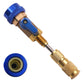 Low-pressure AC valve core disassembly tool with blue handle and brass fittings