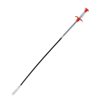 Bendable sewer dredge with spring coil and four-claw gripper, red handle