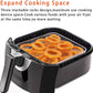 Air fryer wire rack insert with golden food rings inside the mesh tray