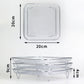 Square wire air fryer steam rack with mesh cooking surface and raised corner feet