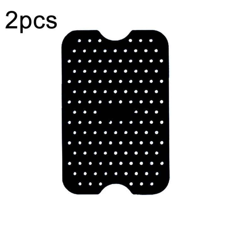 Black rectangular silicone air fryer liner pads with dotted perforations, 2-pack.