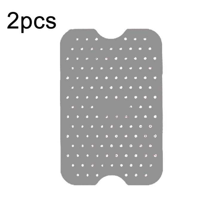 Grey rectangular silicone air fryer liner pads with dotted perforations, 2-pack.