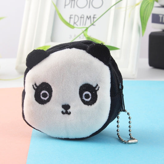 Panda plush coin purse with black-and-white face and dangling keychain strap