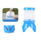 Blue collapsible bucket with retractable faucet, compact folded for storage