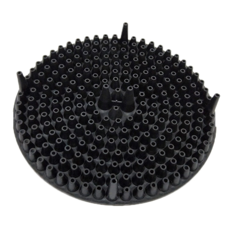 Round black gravel filter isolation net with raised peg holes and central stem