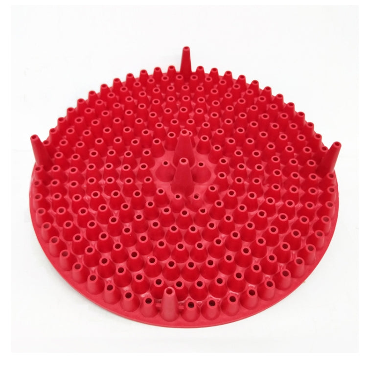 Round red gravel filter isolation net with raised peg holes and central stem