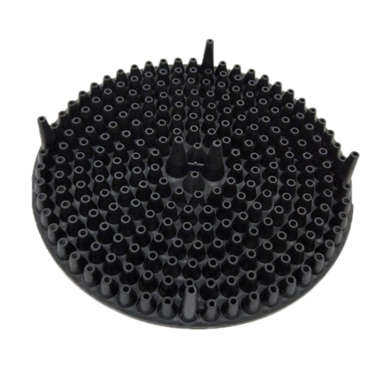 Round black gravel filter isolation net with raised peg holes and central stem