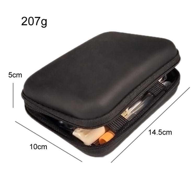Black zip pouch for leather sewing kit with included stitch tools and spools