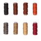 Assorted leather thread spools, black, brown, tan, orange, and red colors in set