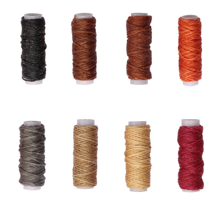 Assorted leather thread spools, black, brown, tan, orange, and red colors in set