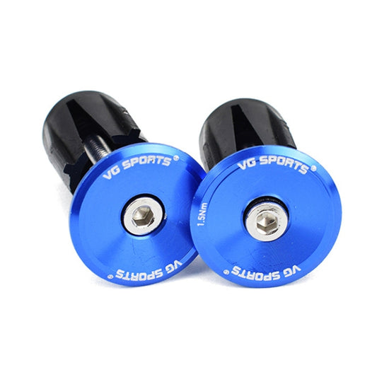 Blue aluminum bicycle handlebar expansion plugs with black end caps, 2-pack.