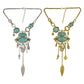 Pair of necklaces: silver-tone and gold-tone, each with turquoise openwork bib and leaf drops