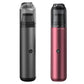 Handheld vacuum cleaner in dark gray and wine red with clear dust containers
