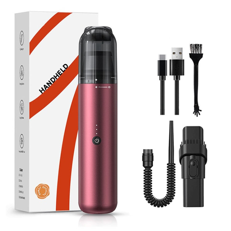 Wine red handheld vacuum cleaner kit with accessories and retail packaging box