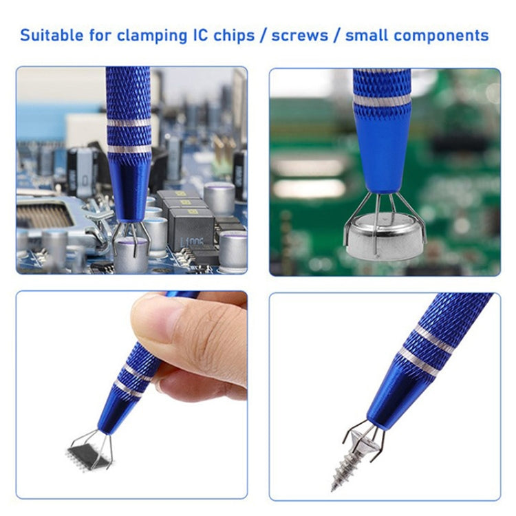 Blue IC chip grabber clip with blue insulated handle and metal gripping pin
