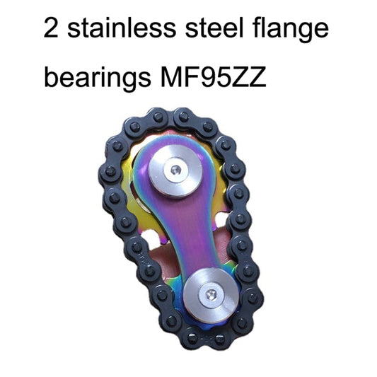Black chain finger gyro fidget toy with stainless steel flanged bearings, front view