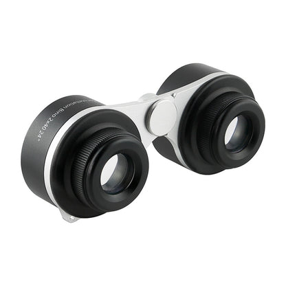 Black and gray stargazing binoculars with dual eyepieces and focus knob