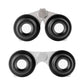 Black binoculars front view with two round eyepieces and silver center hinge