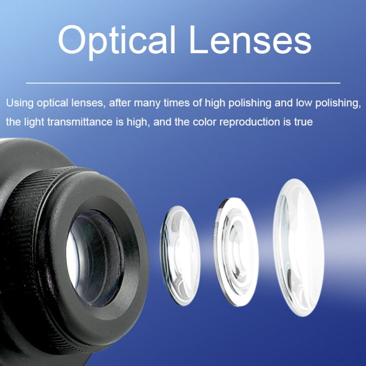 Close-up of black optical lens and textured eyepiece rings on binoculars