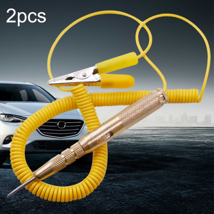 LED spring circuit test pen set with yellow coiled cable and metal probe, 2-pack