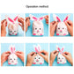 Cartoon rabbit ears gift packaging bag, hands demonstrating folding and tying
