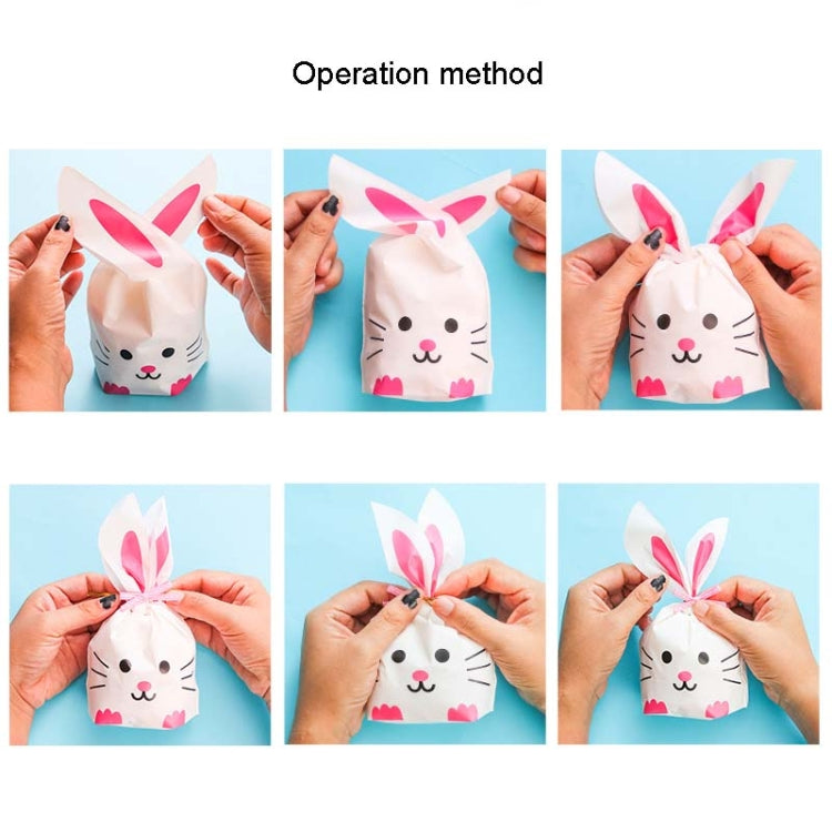 Cartoon rabbit ears gift packaging bag, hands demonstrating folding and tying