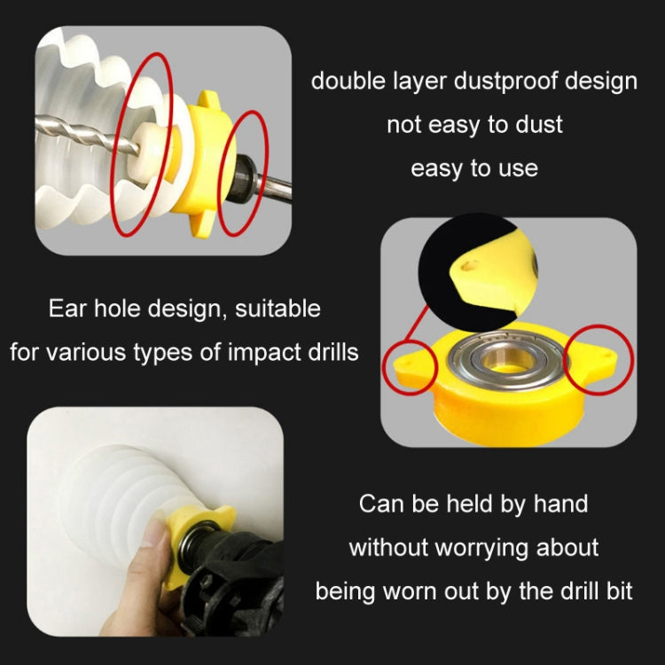 Impact drill dust cover with side ear hole design and yellow mounting collar