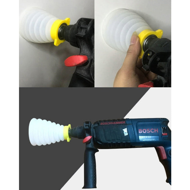White accordion dust cover mounted on a drill bit, showing flexible bellows