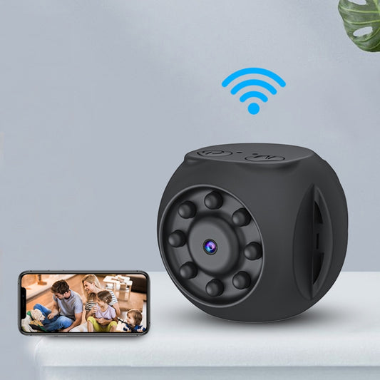 WK10 black mini WiFi security camera with round lens and built-in infrared night vision