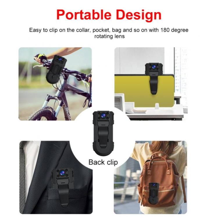 Clip-on black wireless security camera with back clip and 180° rotation mount.
