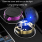 Car ashtray with LED light in open cover, black body with purple and gold accents
