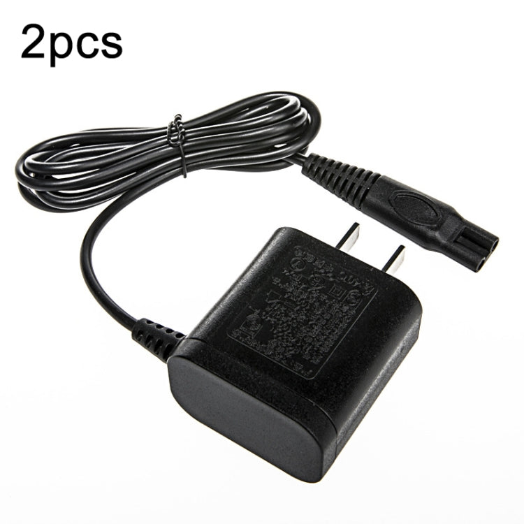 Set of 2 black shaver charger adapters with US plug and power cord