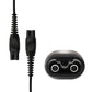 Pair of black charger connectors with prongs and cable for shaver charging