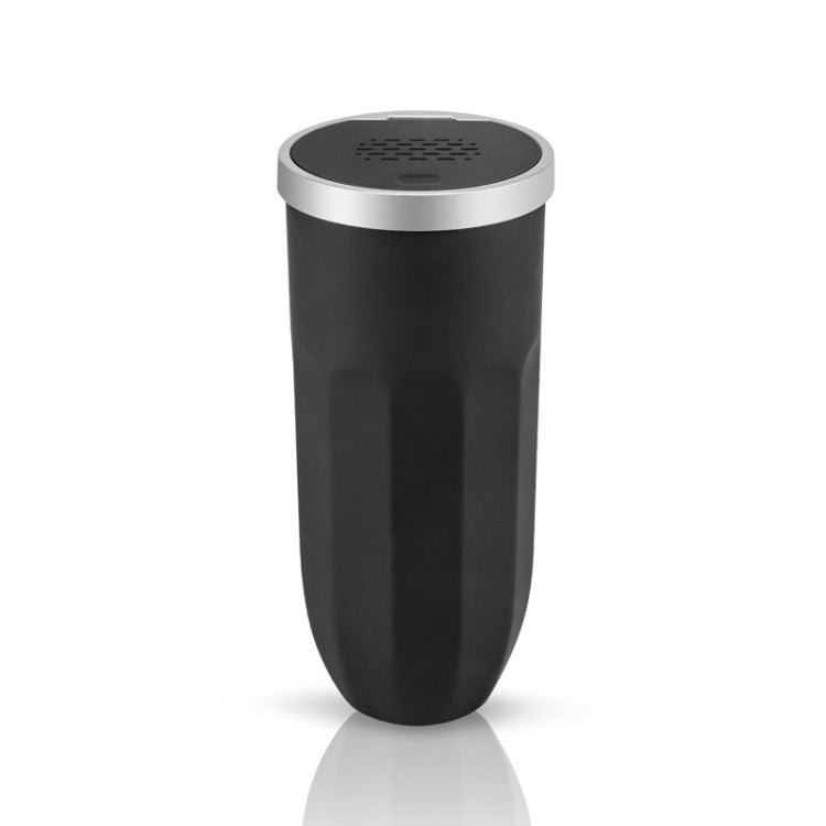 Car cup holder trash can with aroma diffuser, black body and silver top lid