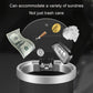 Car cup holder trash can with aroma diffuser and push-open top, shown with assorted waste