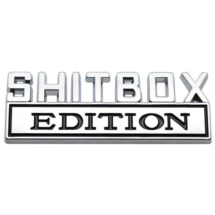 Rear car badge plate set with silver SHITBOX and white EDITION lettering