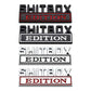 Set of 5 rear badge plates showing SHITBOX and EDITION in mixed colors